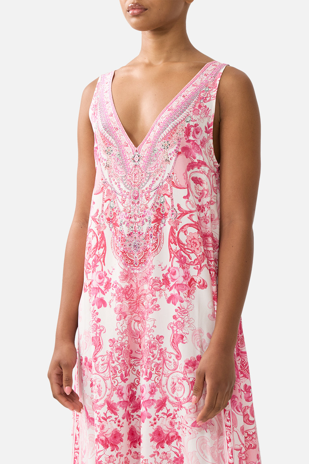 V NECK FLARED JUMPSUIT LIVIN LA VIDA ROSA