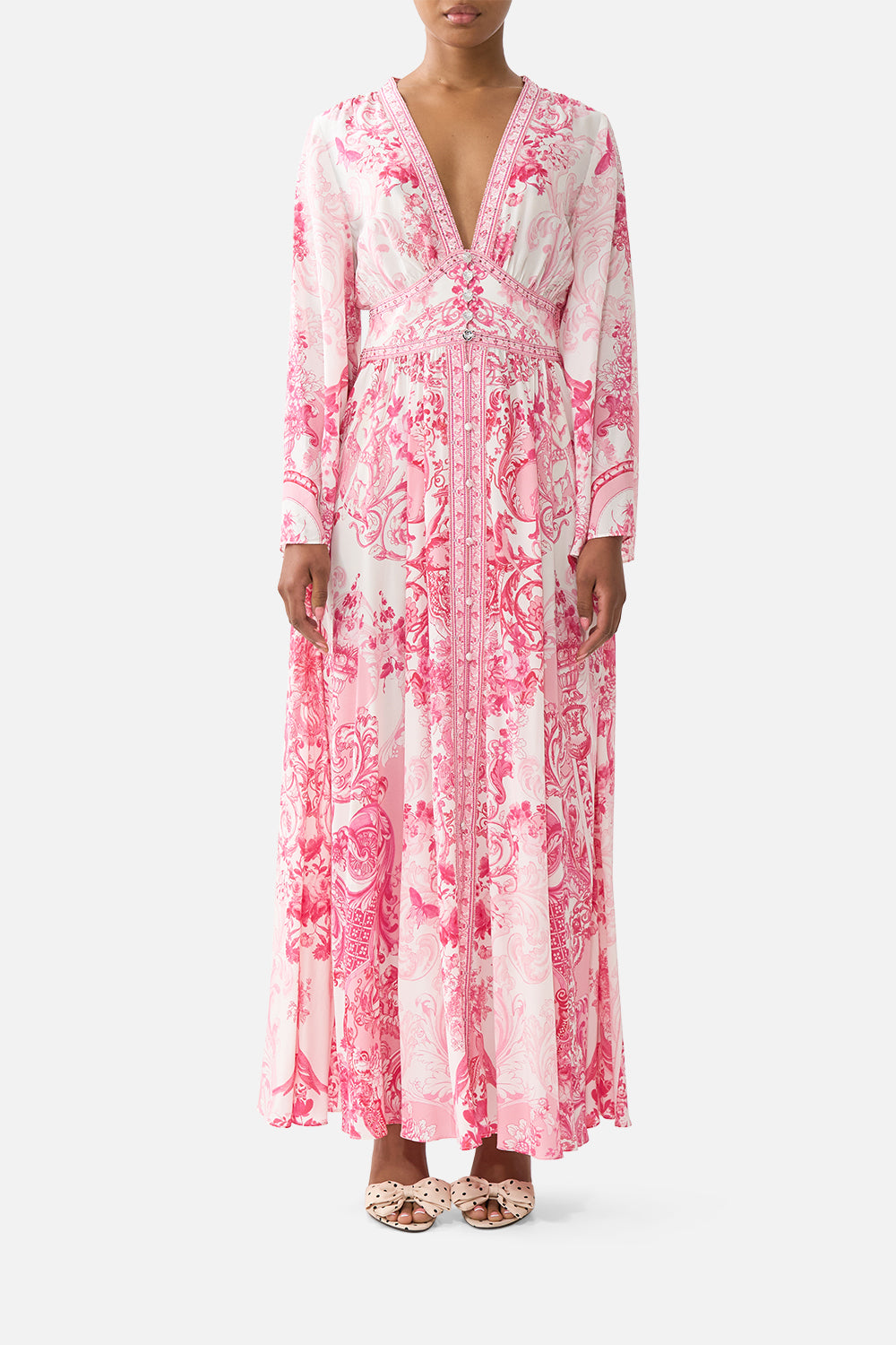 KIMONO SLEEVE DRESS WITH SHIRRING DETAIL LIVIN LA VIDA ROSA