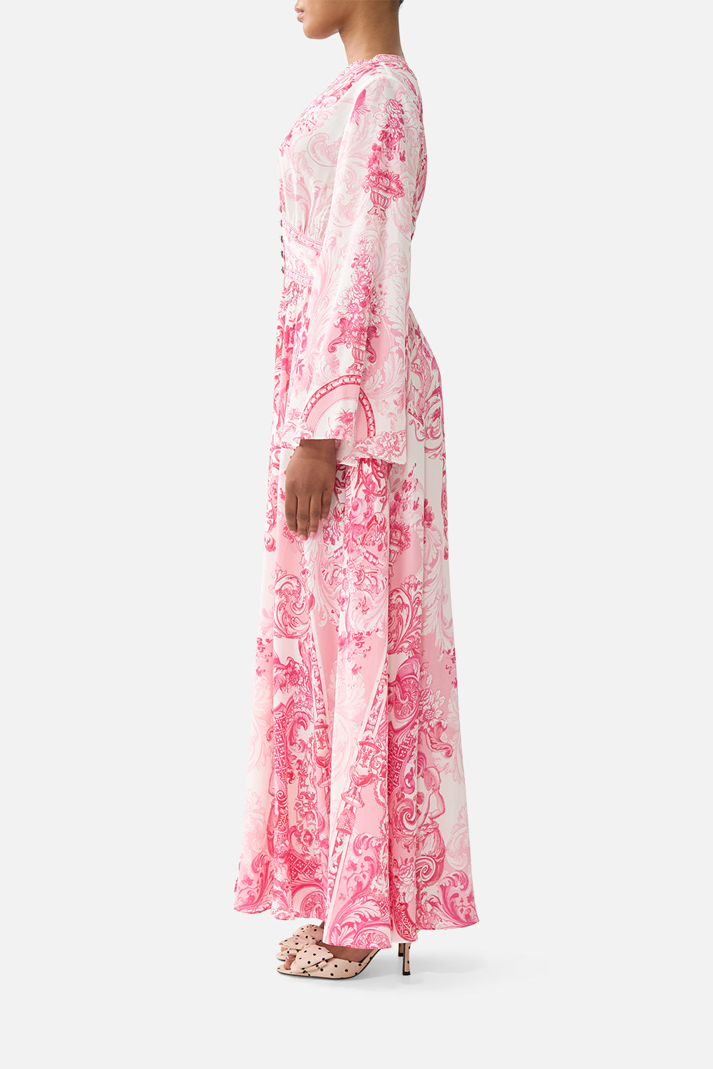 KIMONO SLEEVE DRESS WITH SHIRRING DETAIL LIVIN LA VIDA ROSA