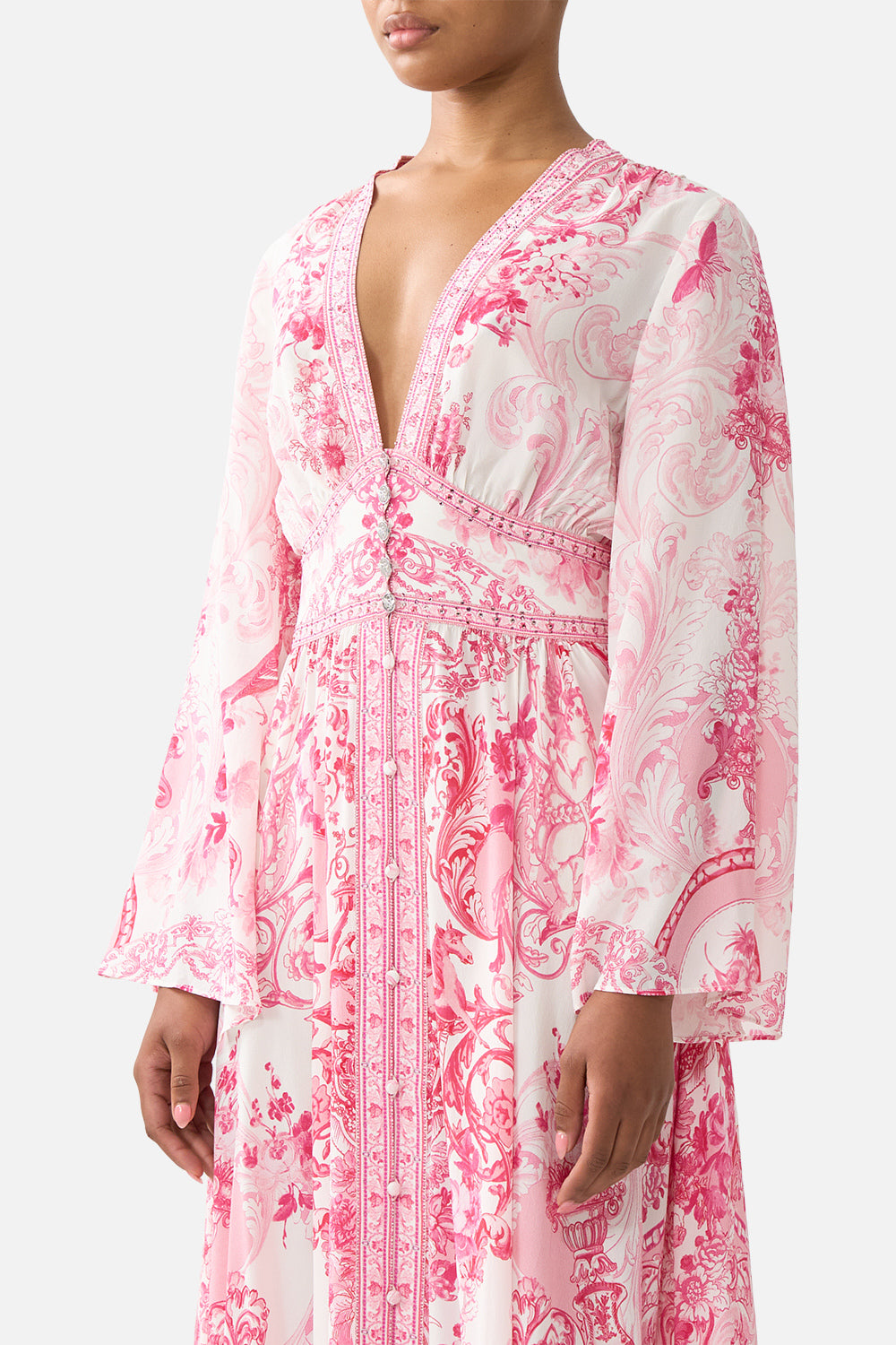 KIMONO SLEEVE DRESS WITH SHIRRING DETAIL LIVIN LA VIDA ROSA