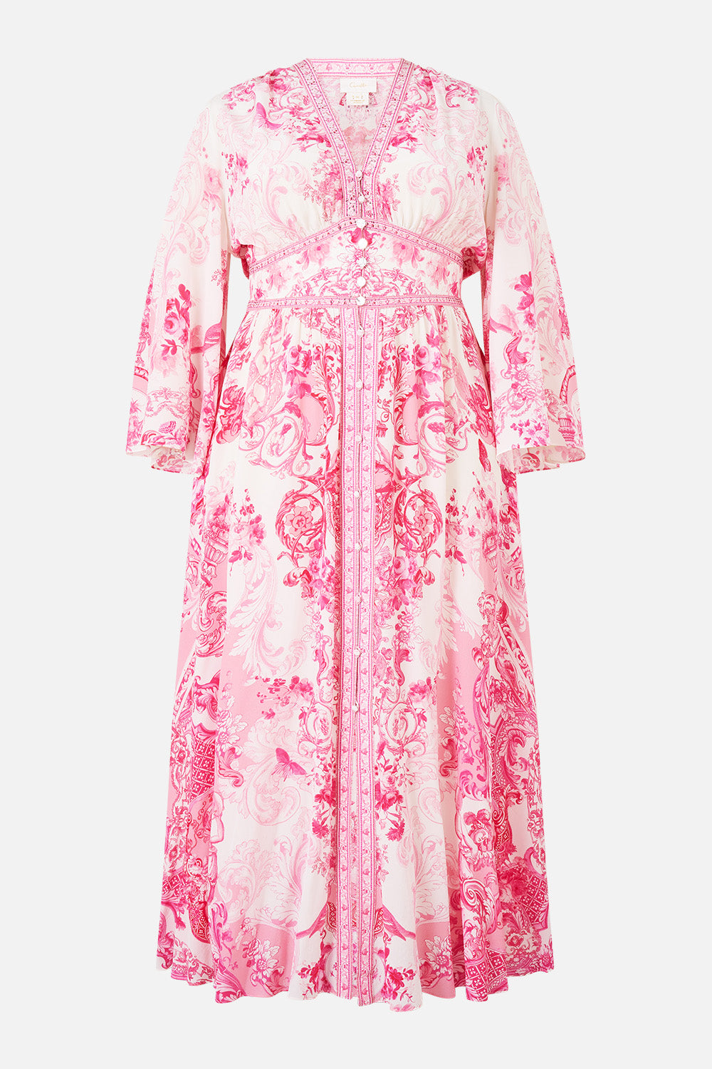 KIMONO SLEEVE DRESS WITH SHIRRING DETAIL LIVIN LA VIDA ROSA