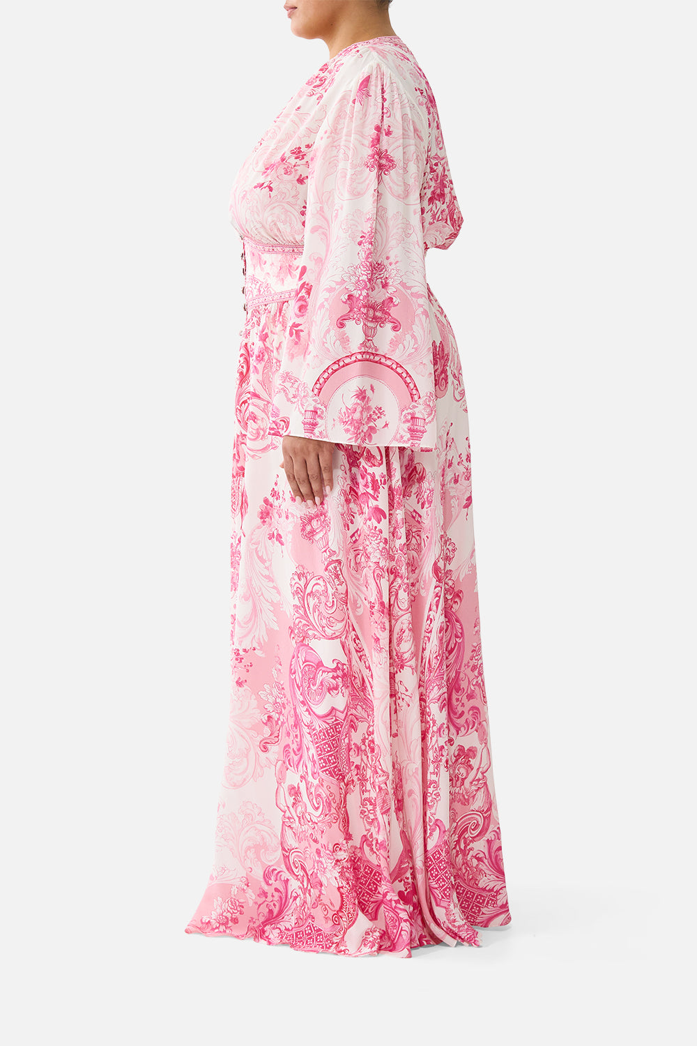 KIMONO SLEEVE DRESS WITH SHIRRING DETAIL LIVIN LA VIDA ROSA