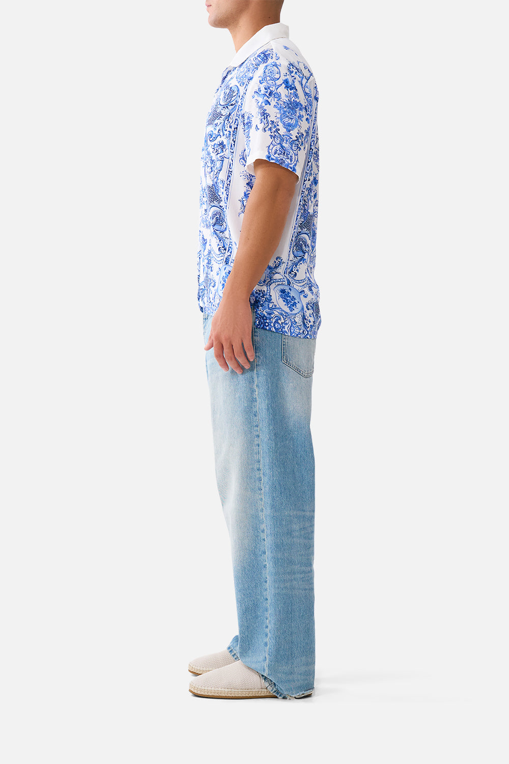 The CAMILLA SHORT SLEEVE CAMP COLLARED SHIRT CERAMIC PANORAMIC