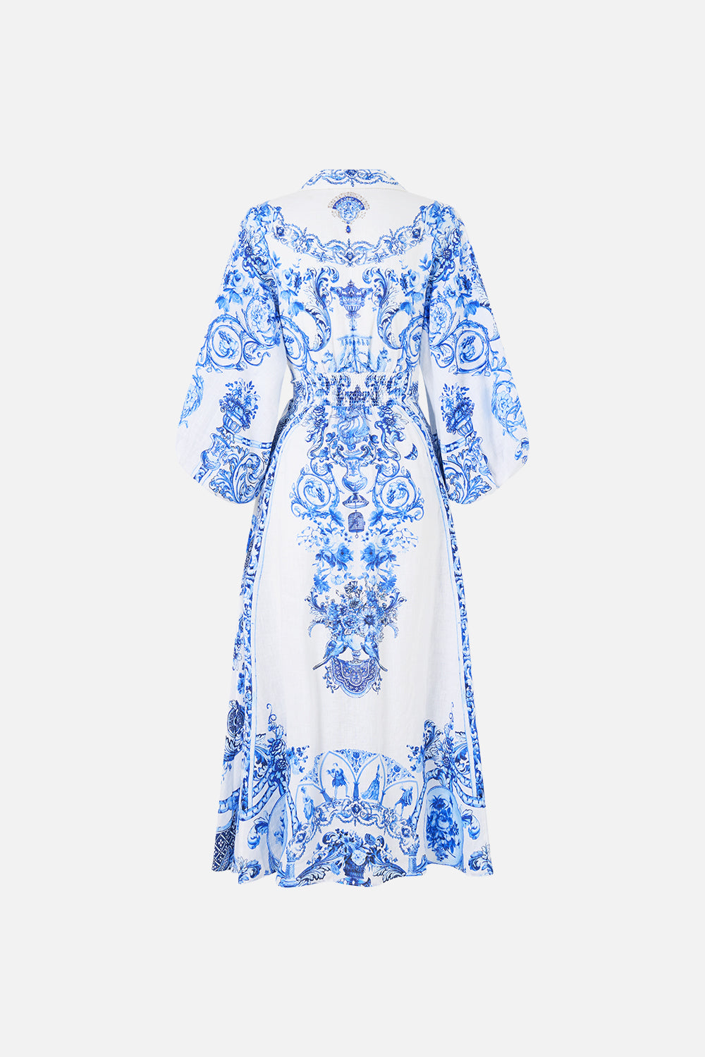 WAIST TIE SHIRT DRESS WITH BUBBLE SLEEVE CERAMIC PANORAMIC