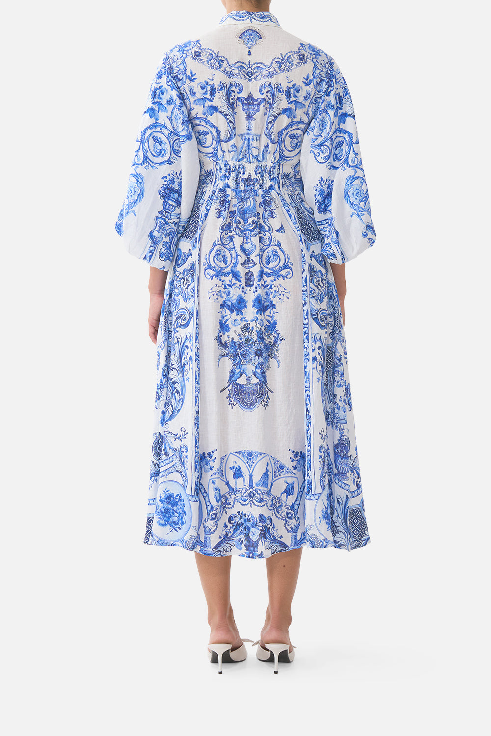 WAIST TIE SHIRT DRESS WITH BUBBLE SLEEVE CERAMIC PANORAMIC