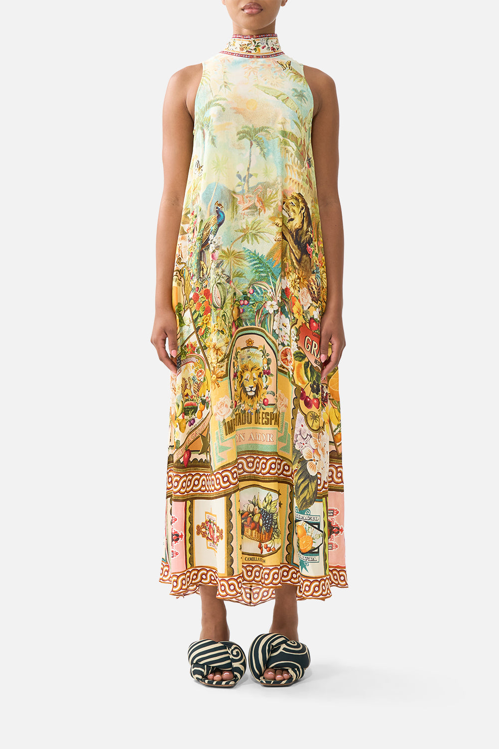 The CAMILLA HIGH NECK DRESS WITH BACK NECK TIE VA VA VINTAGEVA VA VINTAGE