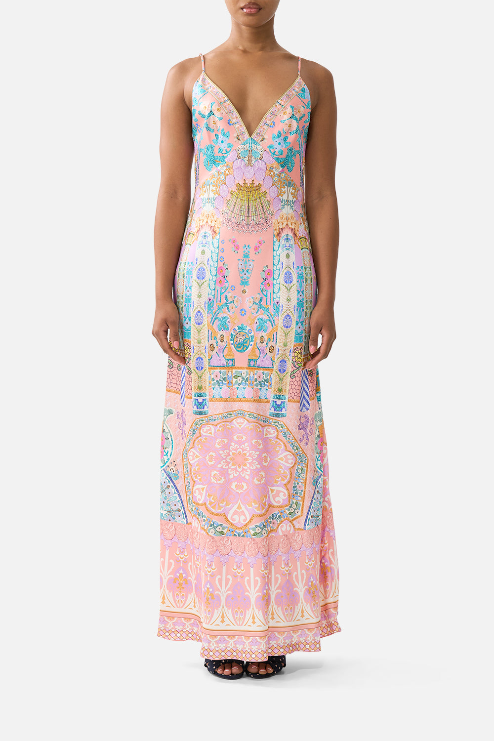 V NECK FULL LENGTH BIAS SLIP DRESS HOWDY GAUDI