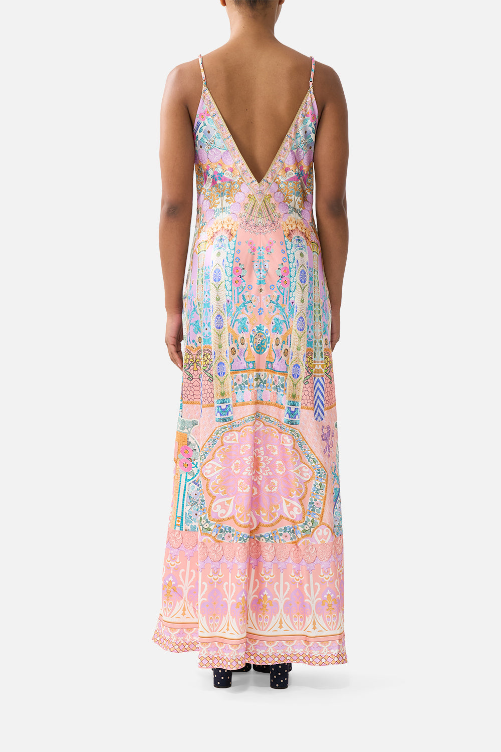 The CAMILLA V NECK FULL LENGTH BIAS SLIP DRESS HOWDY GAUDI