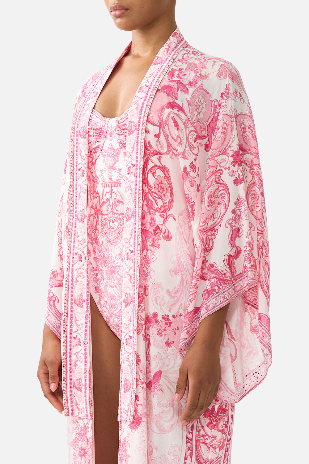 The CAMILLA KIMONO LAYER WITH COLLAR LIVIN LA VIDA ROSA