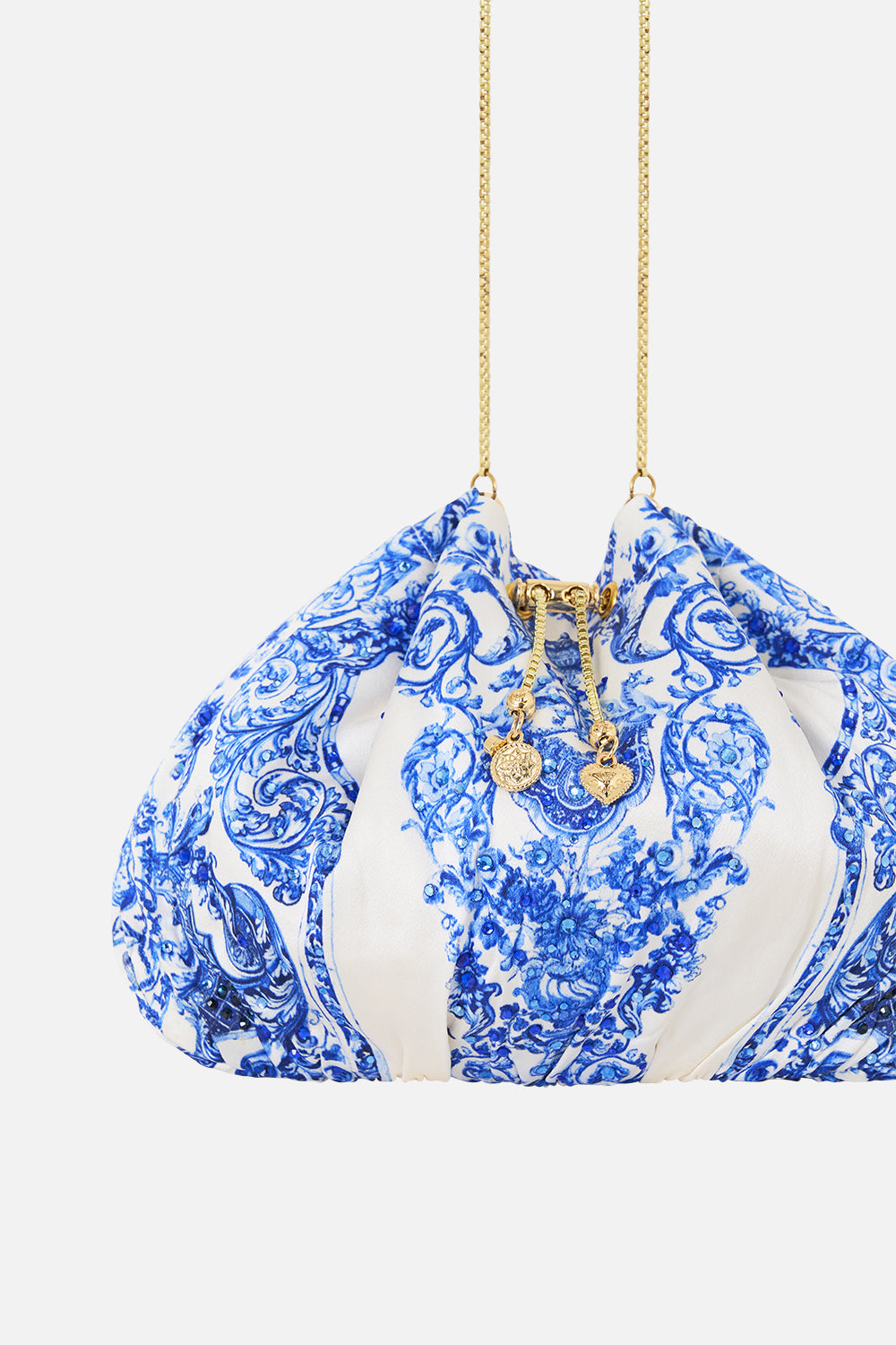 The CAMILLA DRAWSTRING POUCH BAG WITH CHAIN STRAP CERAMIC PANORAMIC