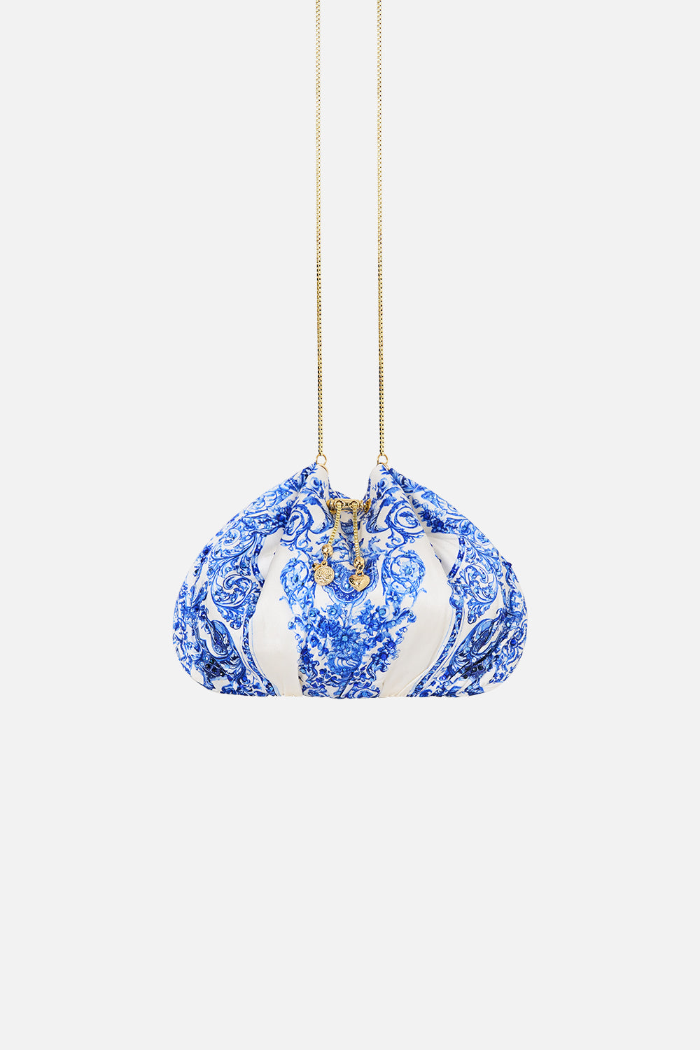 The CAMILLA DRAWSTRING POUCH BAG WITH CHAIN STRAP CERAMIC PANORAMICCERAMIC PANORAMIC