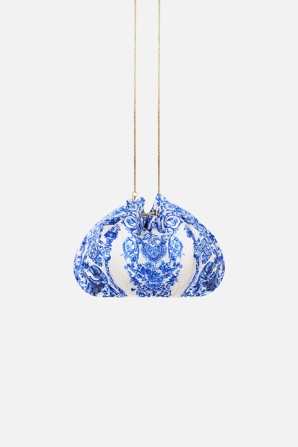 The CAMILLA DRAWSTRING POUCH BAG WITH CHAIN STRAP CERAMIC PANORAMIC