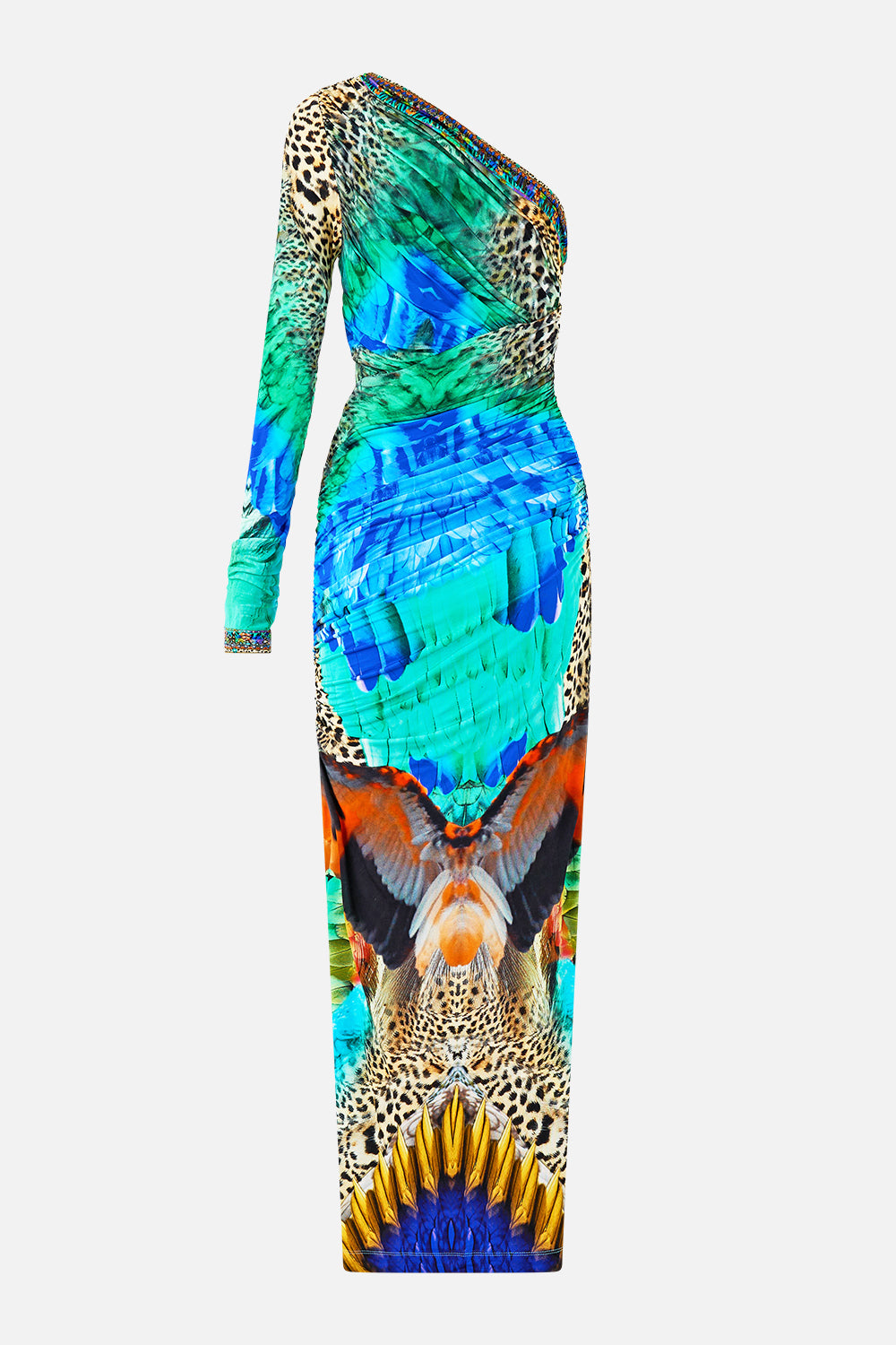 ONE SHOULDER JERSEY CUT OUT DRESS JUNGLE FLIGHT