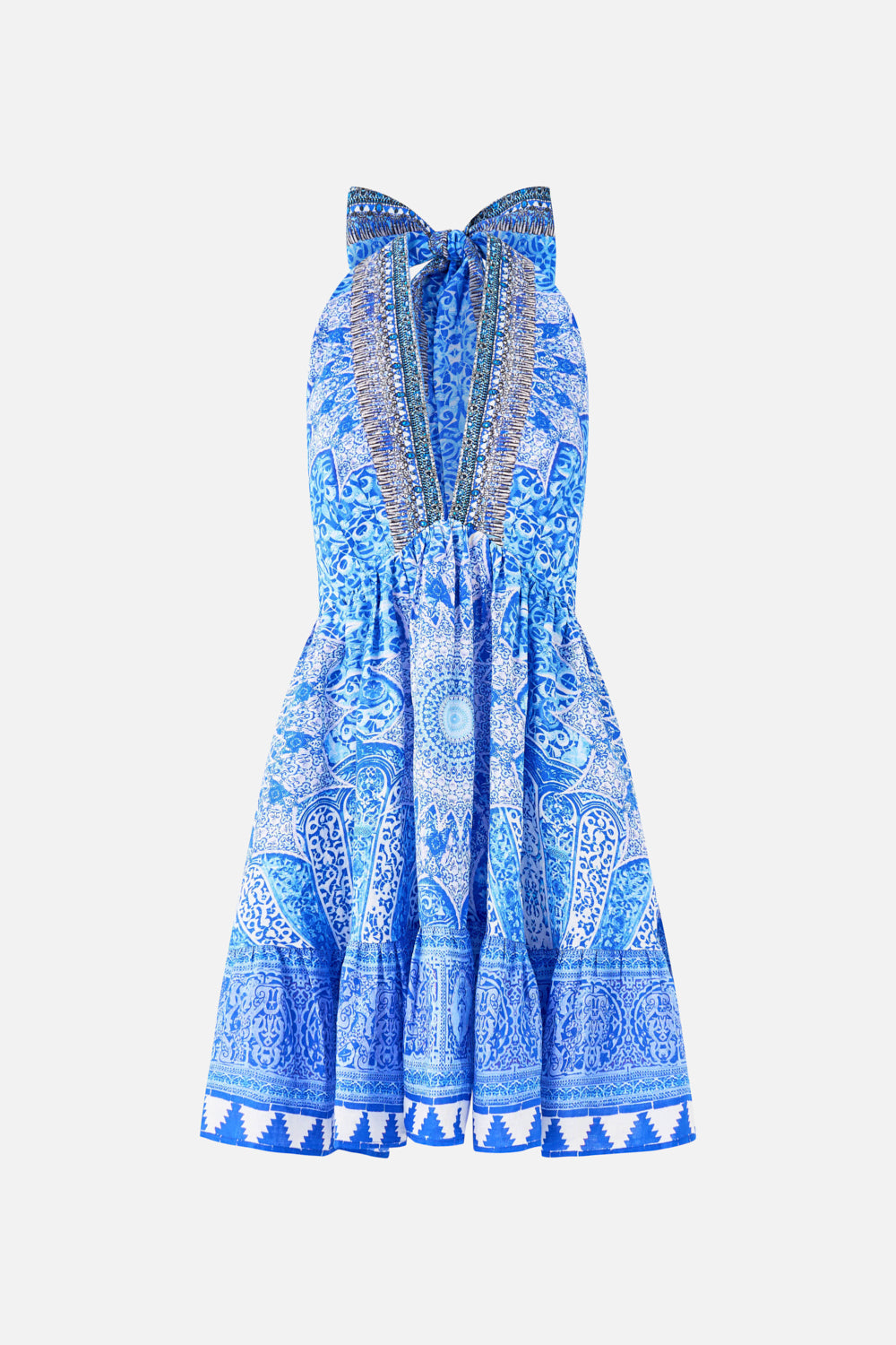 The CAMILLA RUFFLE HEM HALTER SHORT DRESS THE BOSPHOROUS