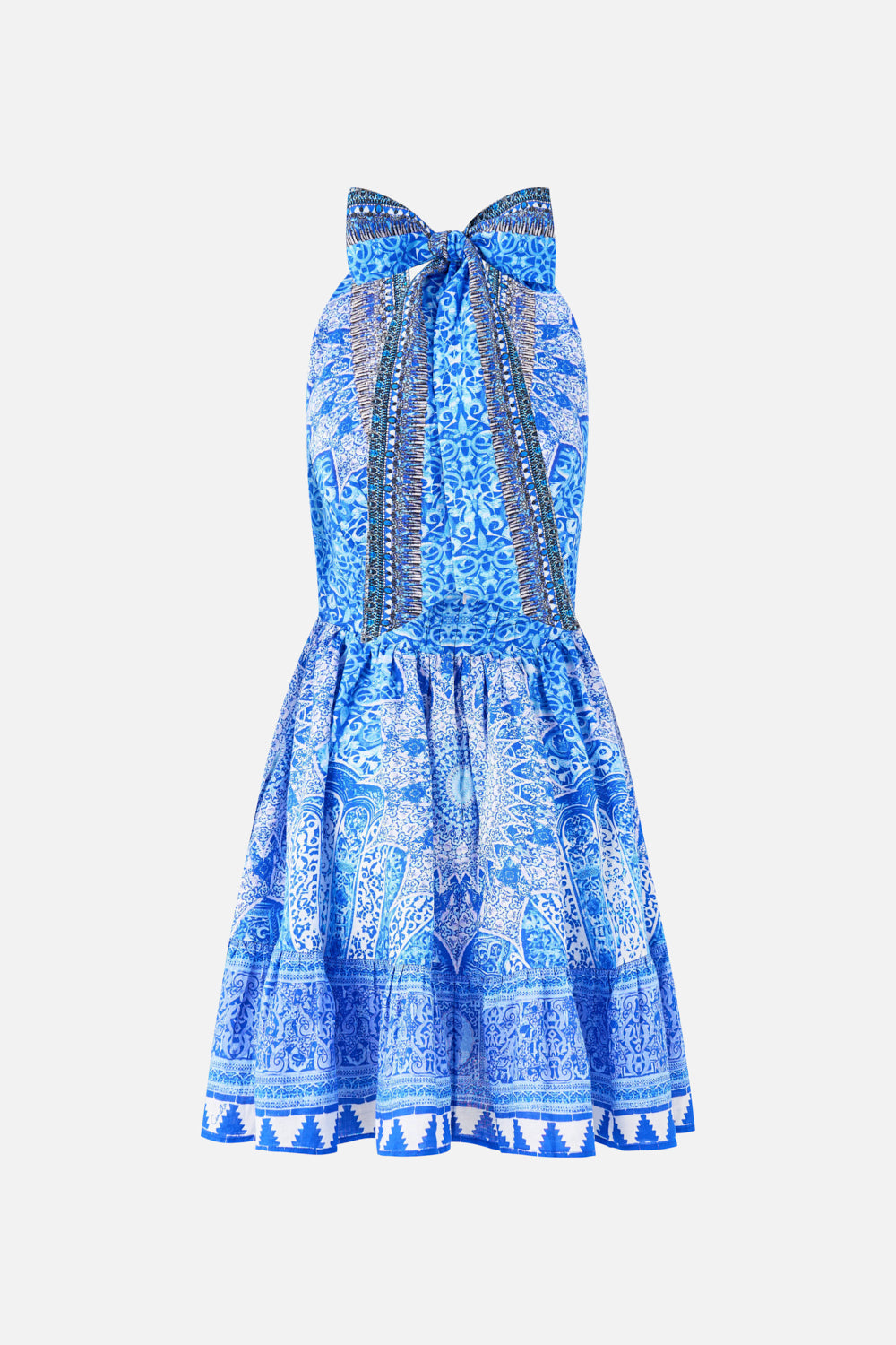 The CAMILLA RUFFLE HEM HALTER SHORT DRESS THE BOSPHOROUS