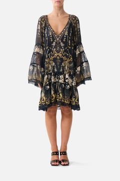 A-LINE GATHERED PANEL DRESS FLAMENCO FOLKLORE