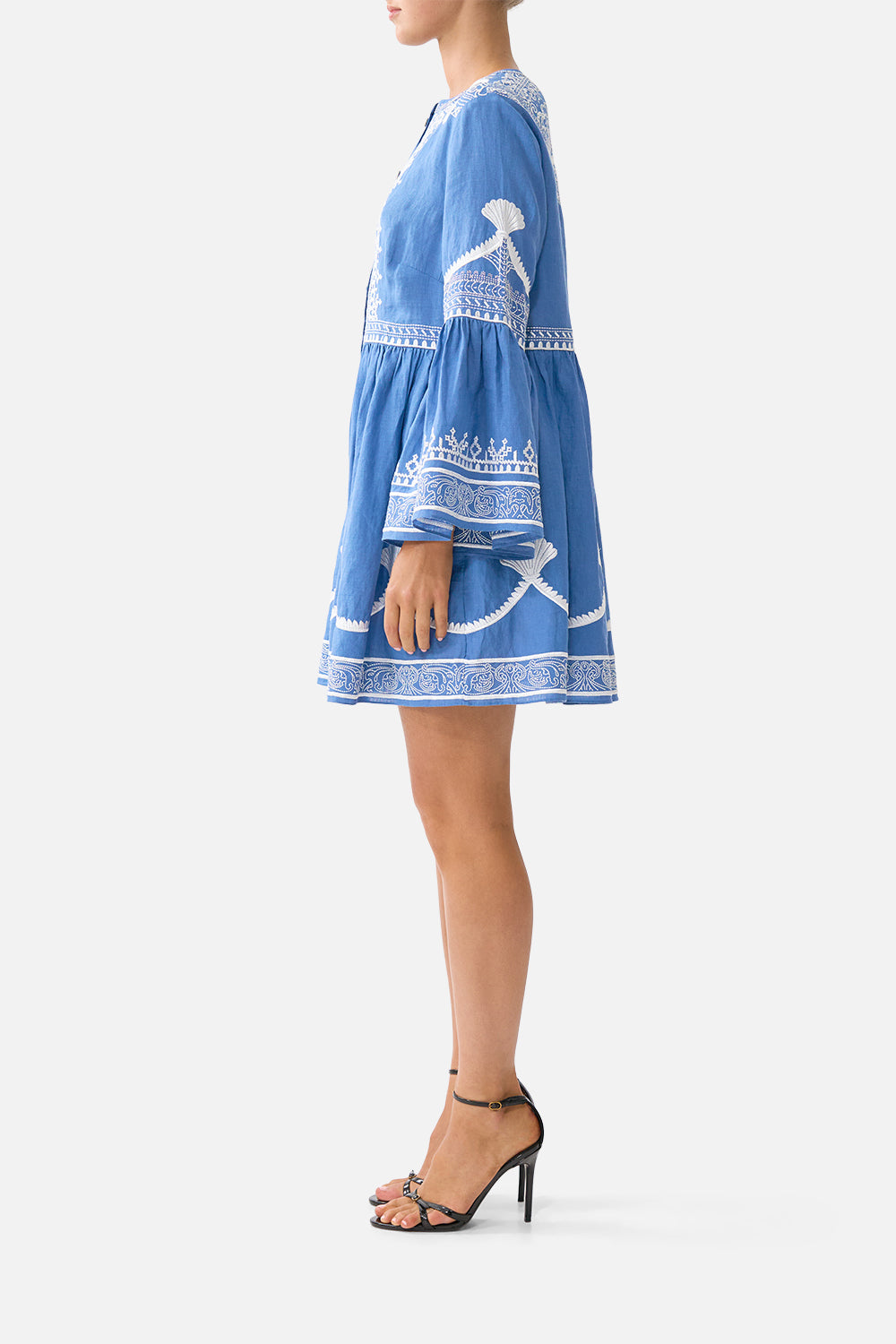 The CAMILLA BUTTON THROUGH MINI DRESS WITH FLARED SLEEVE DE NADA GRANADA