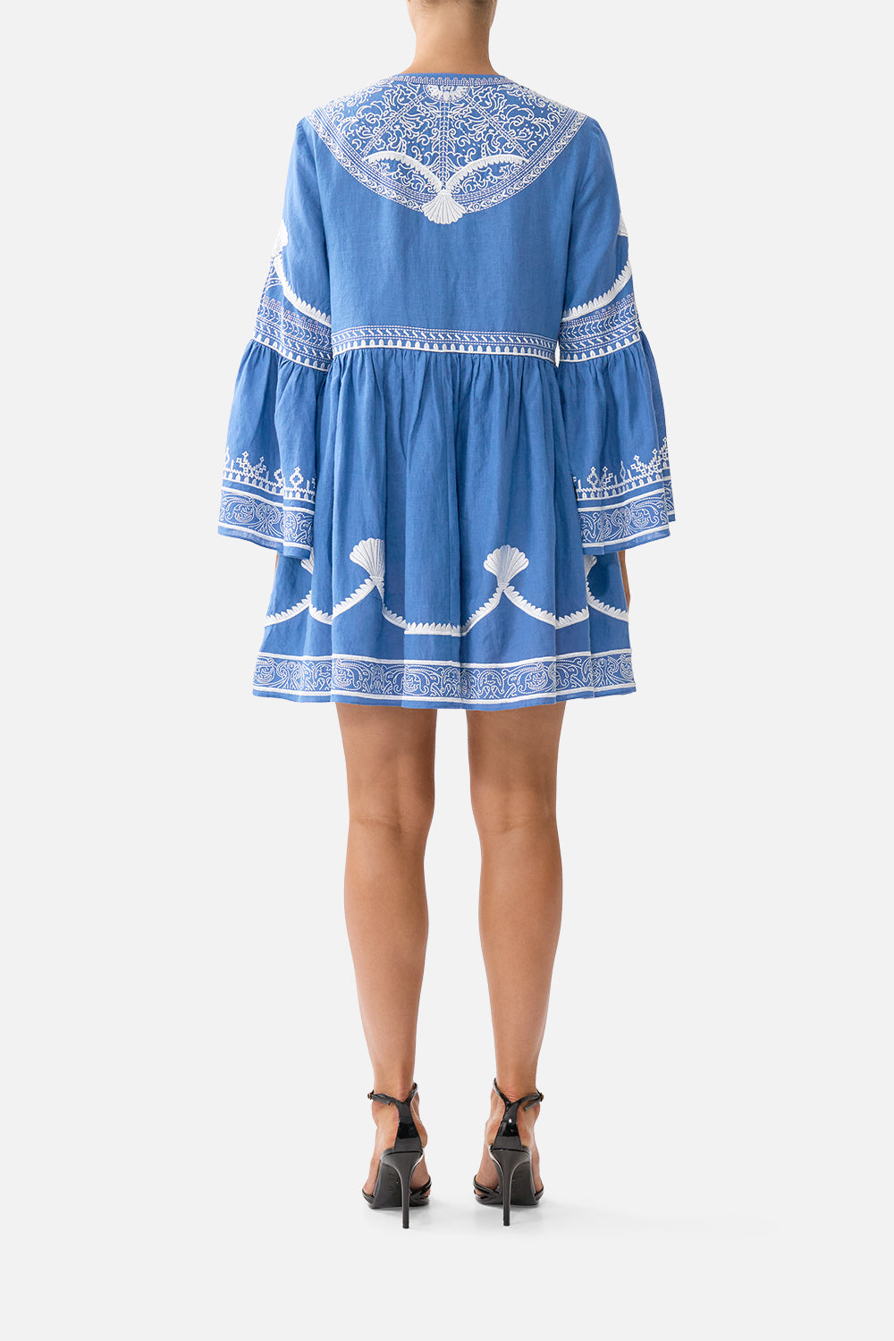 The CAMILLA BUTTON THROUGH MINI DRESS WITH FLARED SLEEVE DE NADA GRANADA