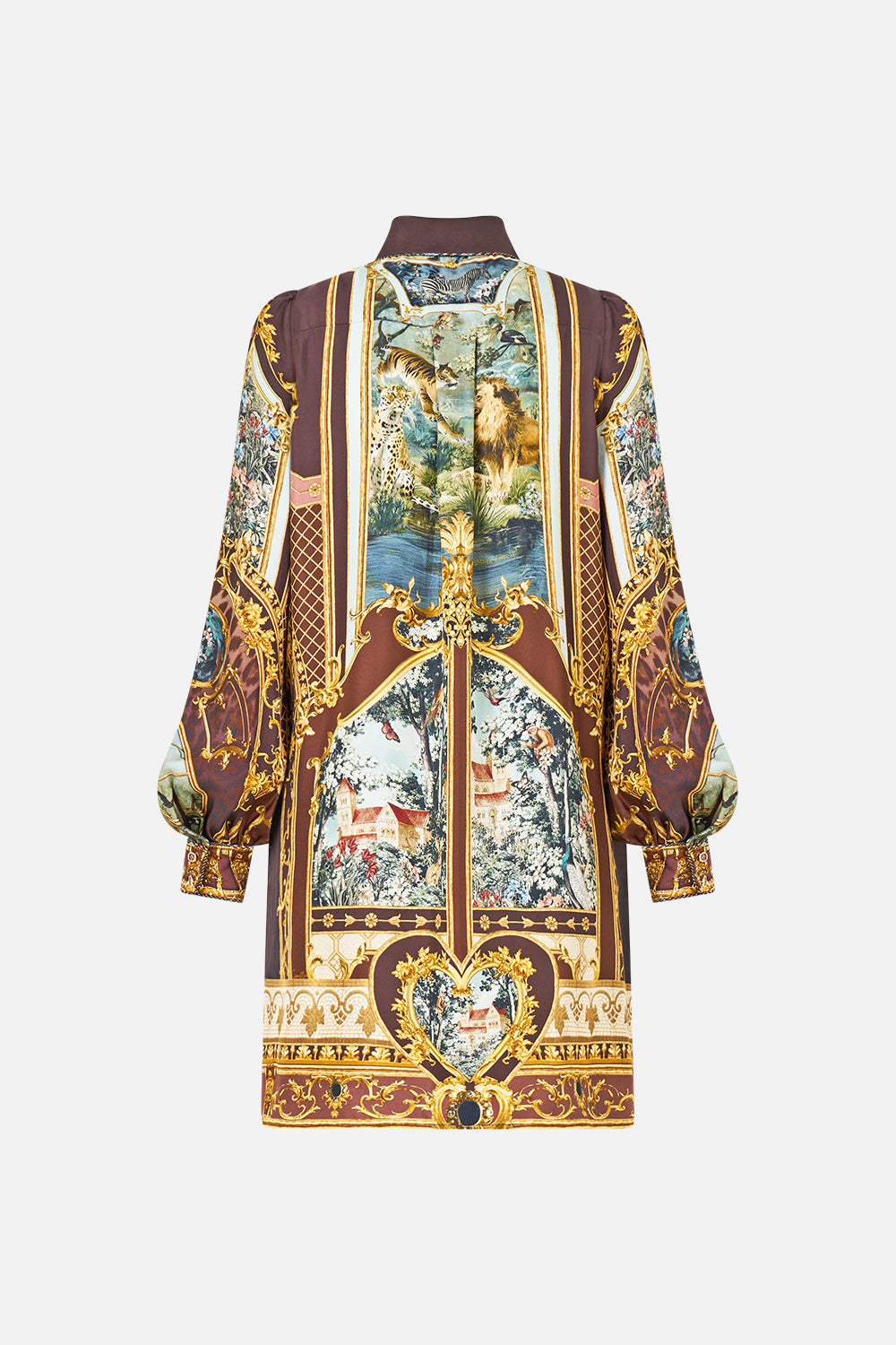COLLARED SHIRT DRESS WITH PINTUCKS ANIMALS IN THE PALACE