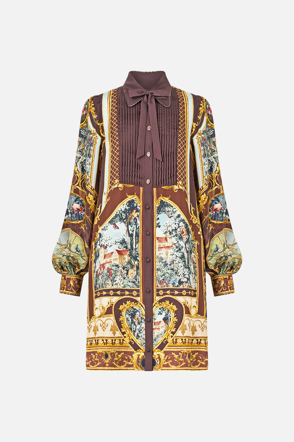 COLLARED SHIRT DRESS WITH PINTUCKS ANIMALS IN THE PALACE