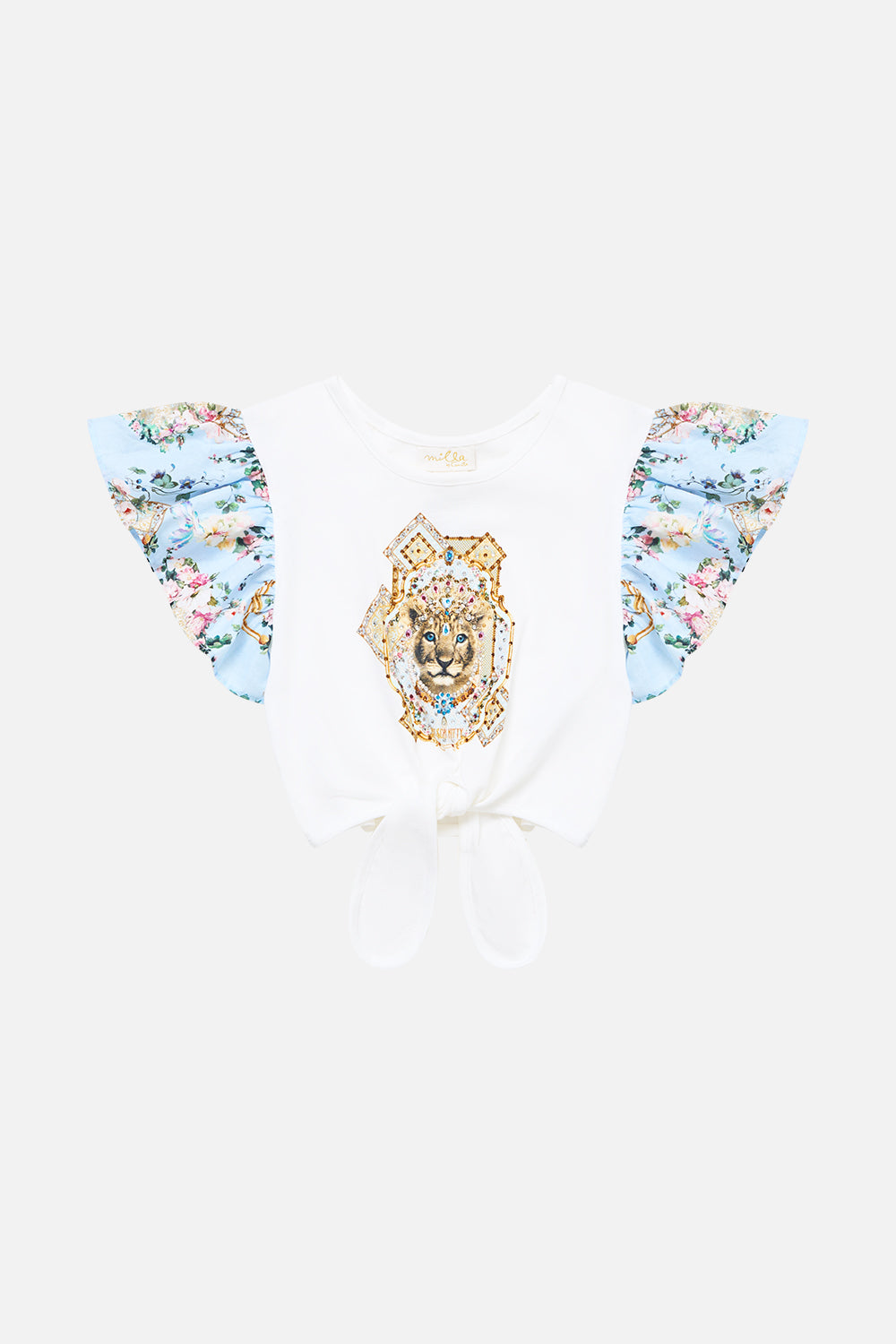 KIDS TIE FRONT CROP TEE WITH FRILL SLEEVE SISI SOCIETY