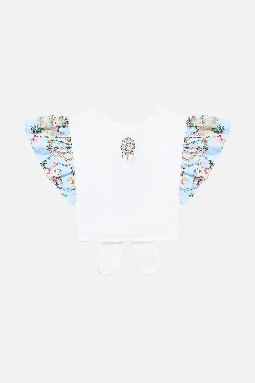 KIDS TIE FRONT CROP TEE WITH FRILL SLEEVE SISI SOCIETY