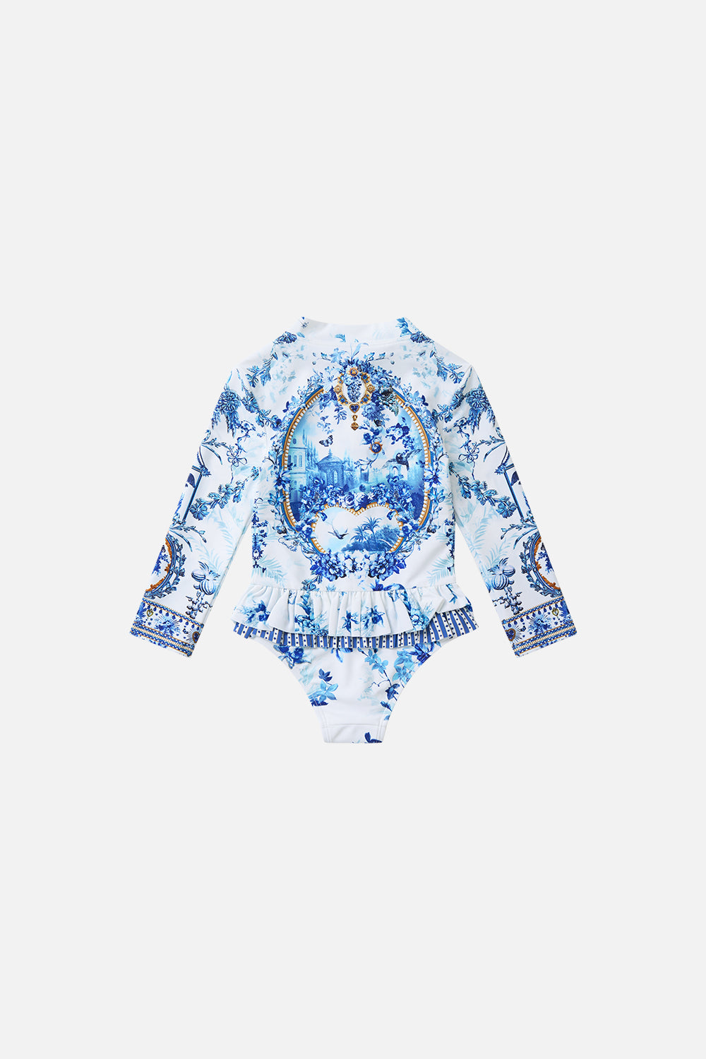 The CAMILLA BABIES ZIP FRONT PADDLE SUIT W FRILL BACK THE PORCELAIN PARLOUR