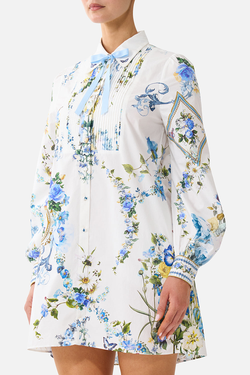 COLLARED SHIRT DRESS WITH PINTUCKS DANDELION SKIES