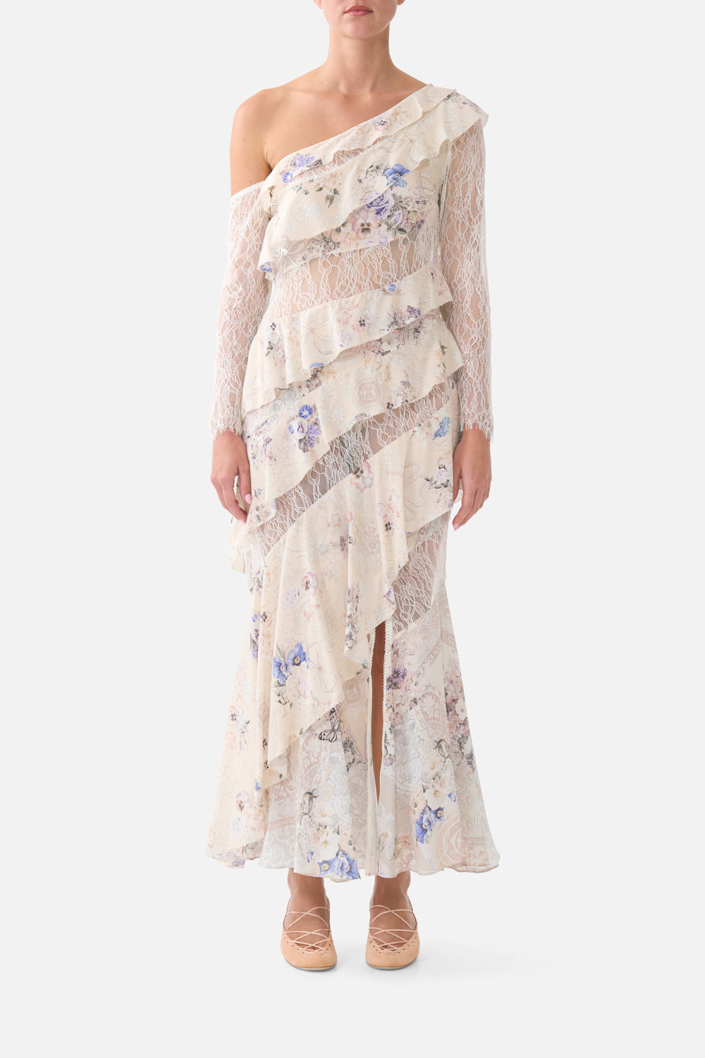 ASYMMETRIC FRILL PANELLED DRESS LACED WITH LOVE