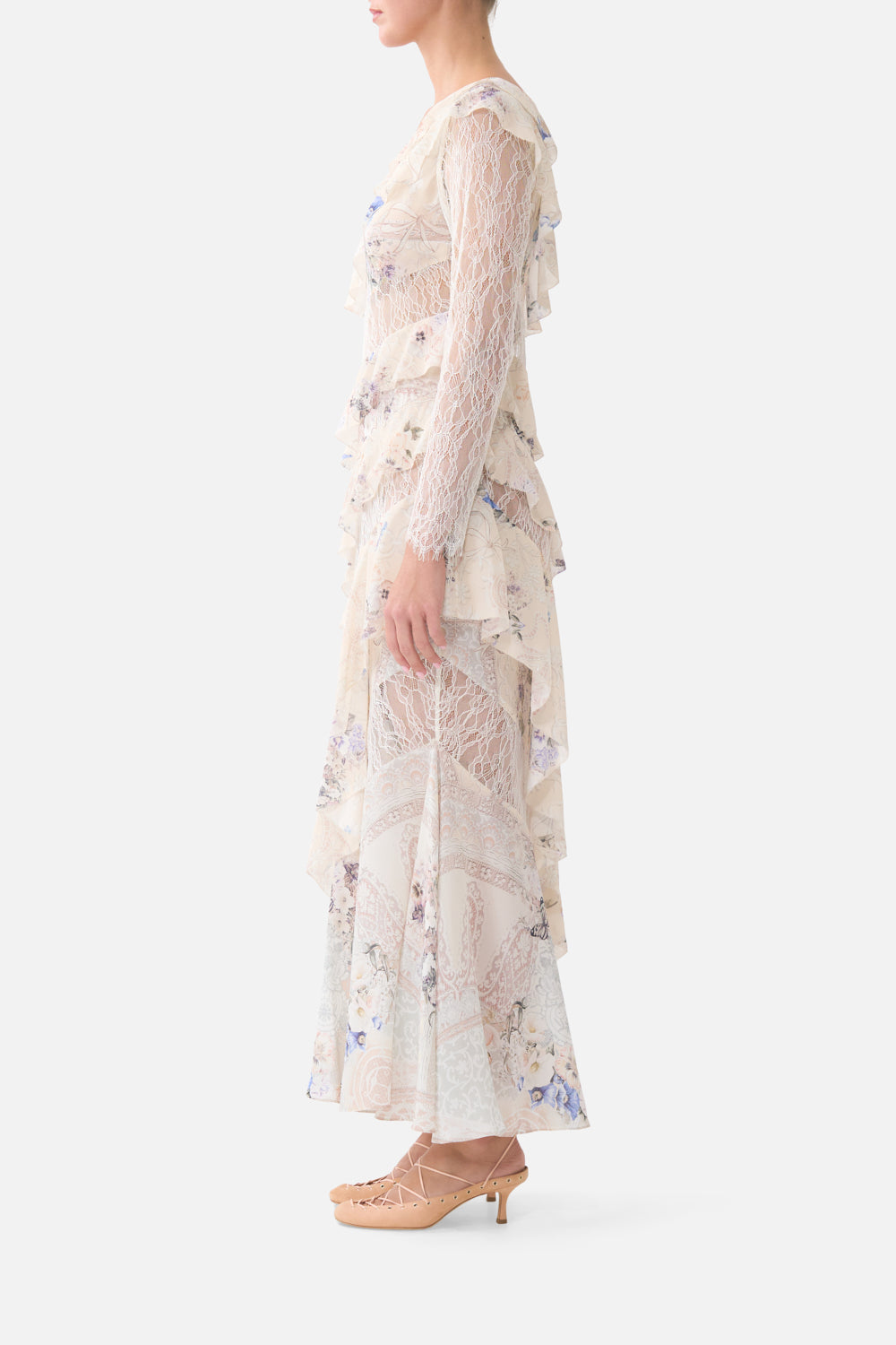 ASYMMETRIC FRILL PANELLED DRESS LACED WITH LOVE