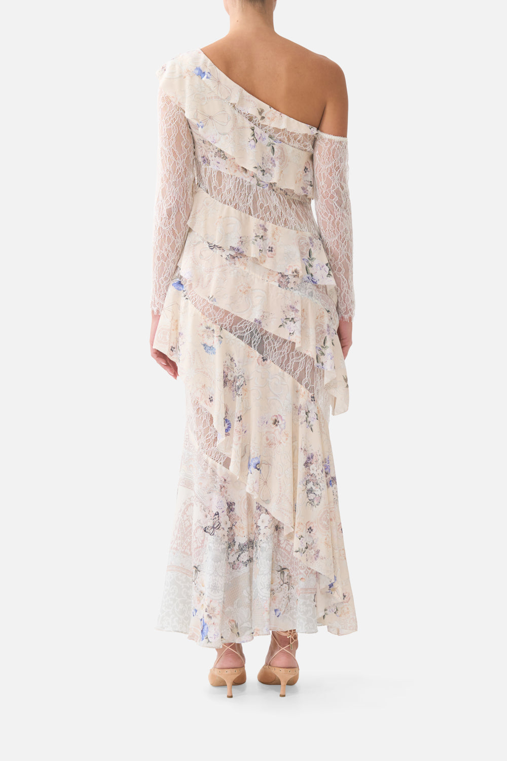ASYMMETRIC FRILL PANELLED DRESS LACED WITH LOVE