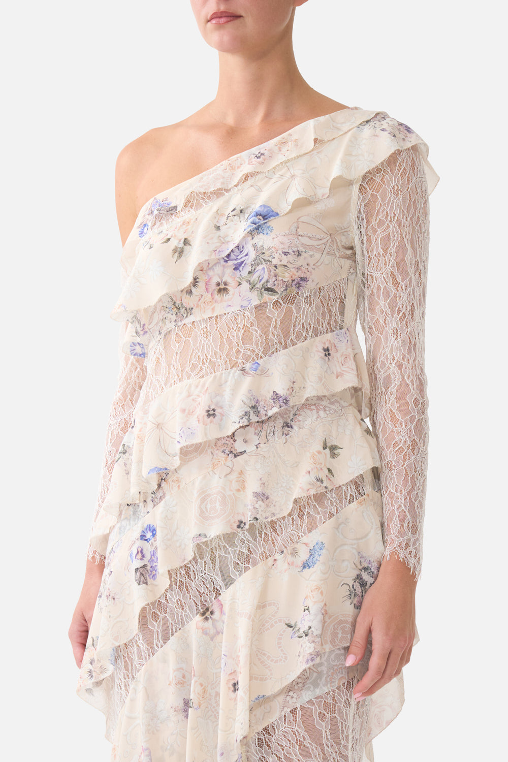 ASYMMETRIC FRILL PANELLED DRESS LACED WITH LOVE