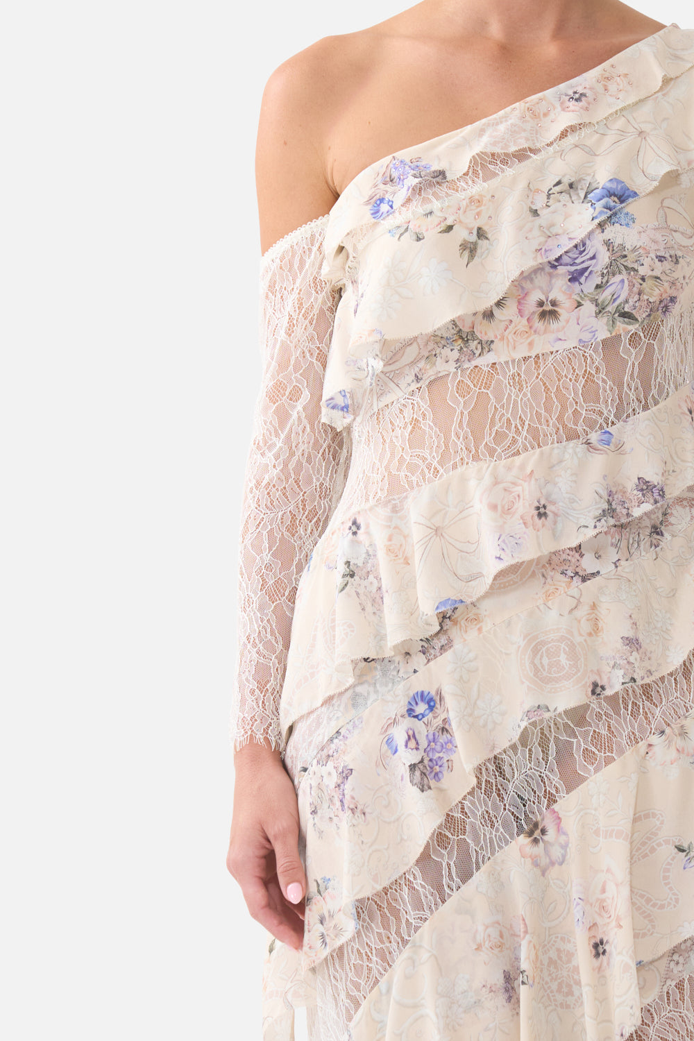 ASYMMETRIC FRILL PANELLED DRESS LACED WITH LOVE