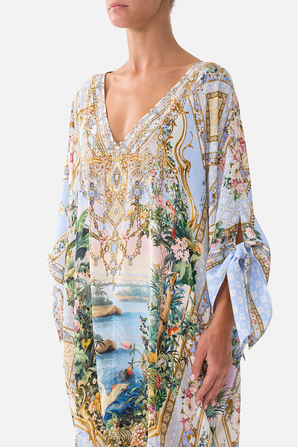 The CAMILLA TIE SLEEVE SHORT V NECK KAFTAN SISI SOCIETY