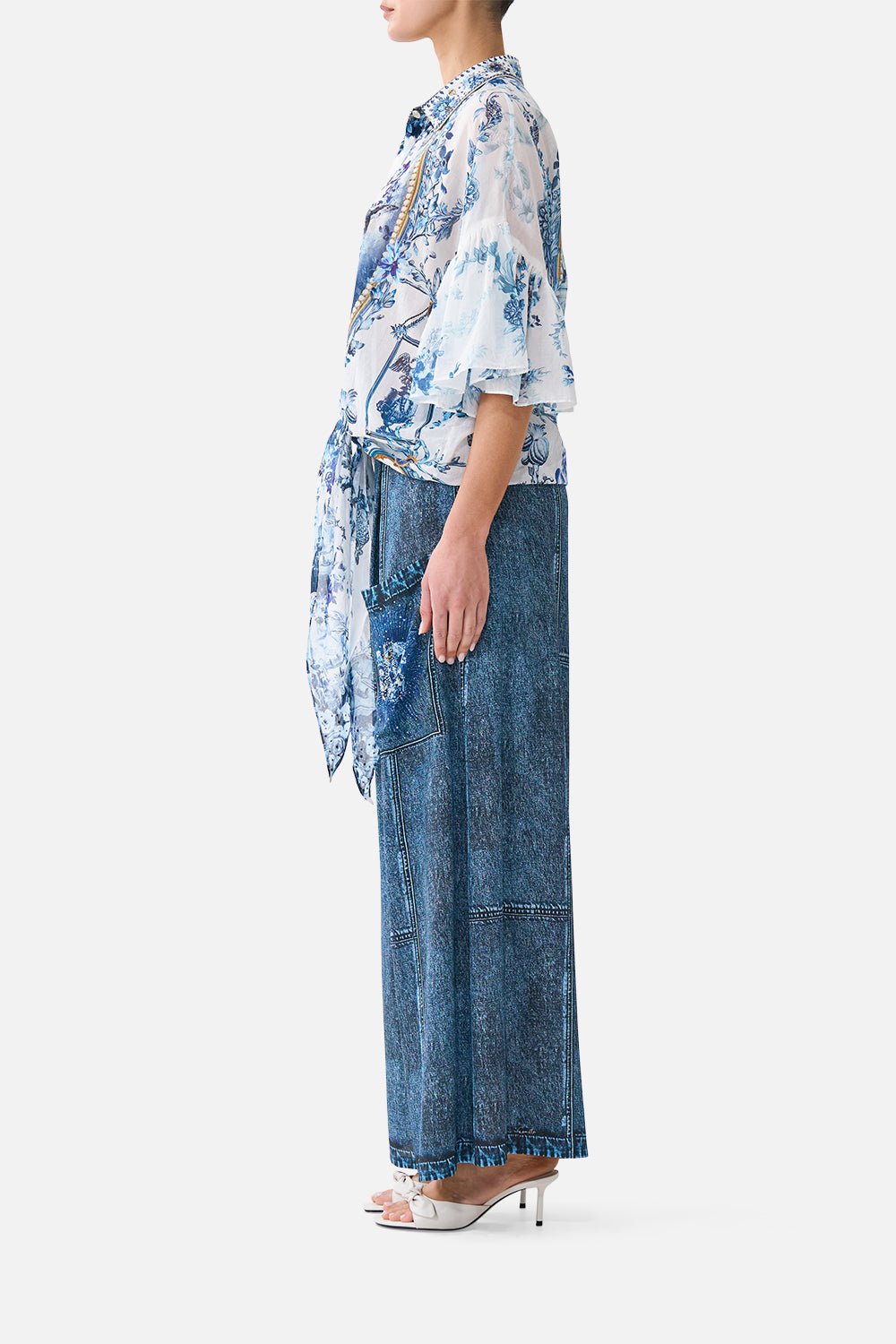 TIE FRONT SHIRT WITH SLEEVE FRILL THE PORCELAIN PARLOUR