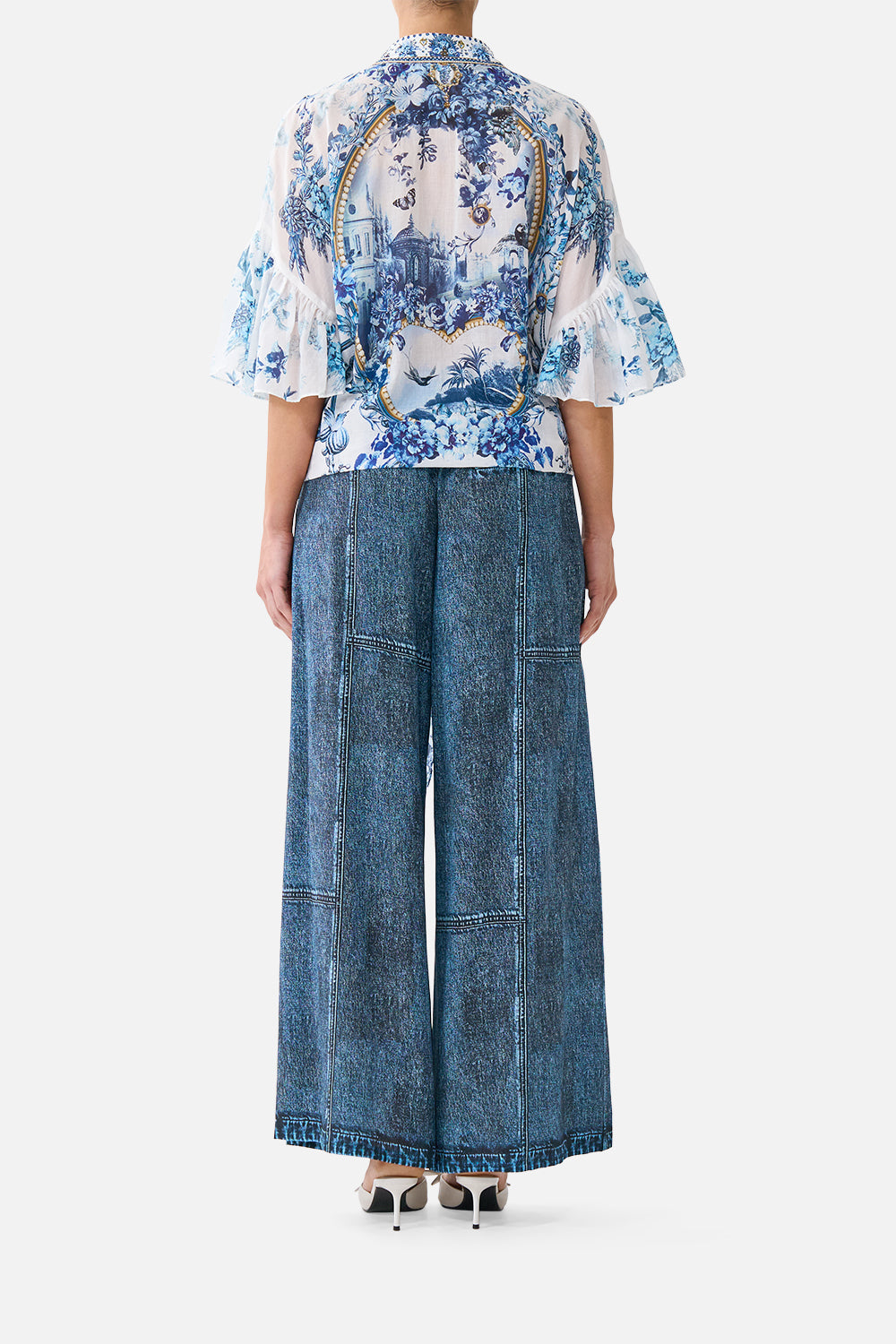 TIE FRONT SHIRT WITH SLEEVE FRILL THE PORCELAIN PARLOUR