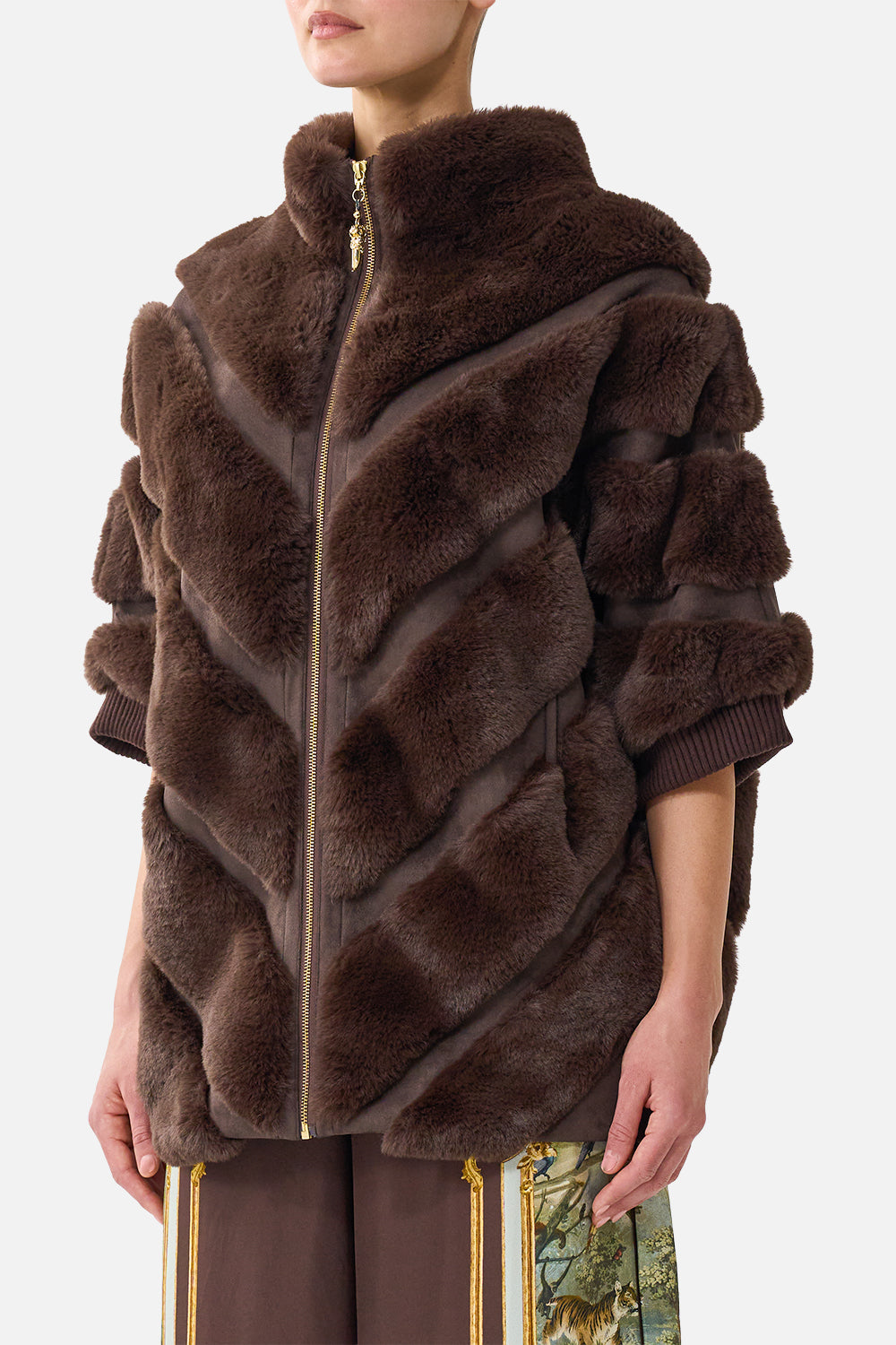 FAUX FUR STRIPE SLOUCH JACKET ANIMALS IN THE PALACE