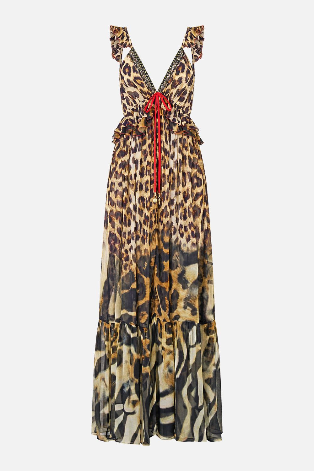 The CAMILLA FRILL BRALETTE LONG DRESS LEOTIGRA LAND