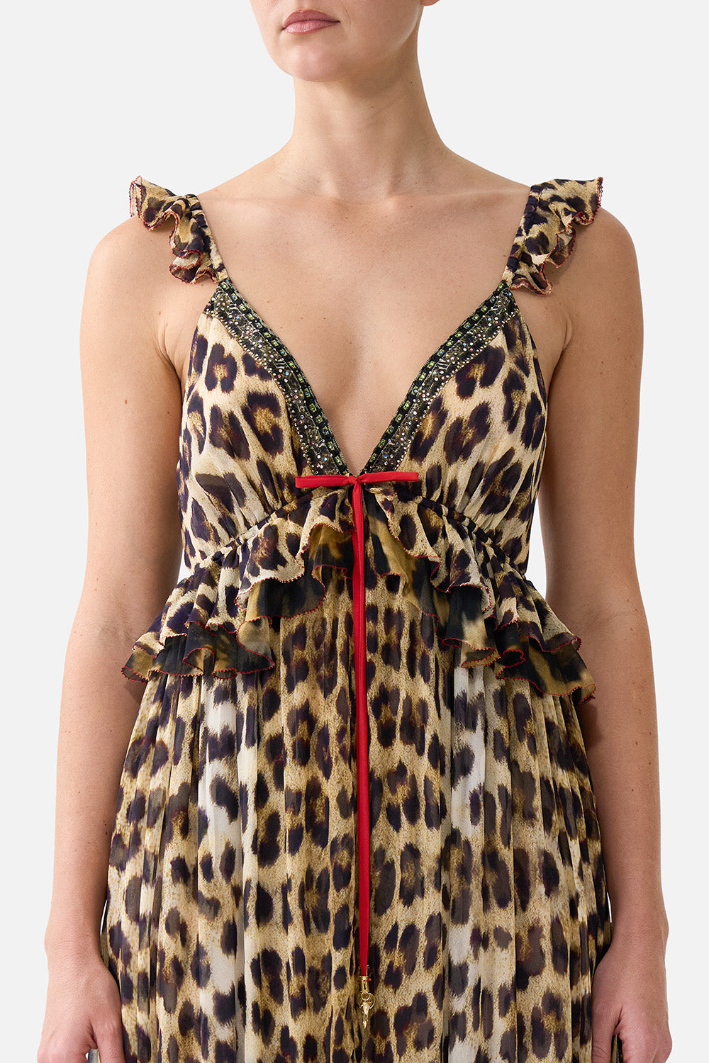 The CAMILLA FRILL BRALETTE LONG DRESS LEOTIGRA LAND