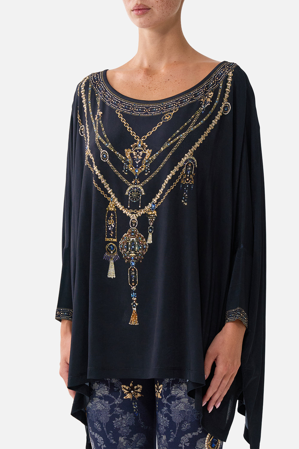 SCOOP NECK SLOUCH TEE CLOAKED IN BAROQUE