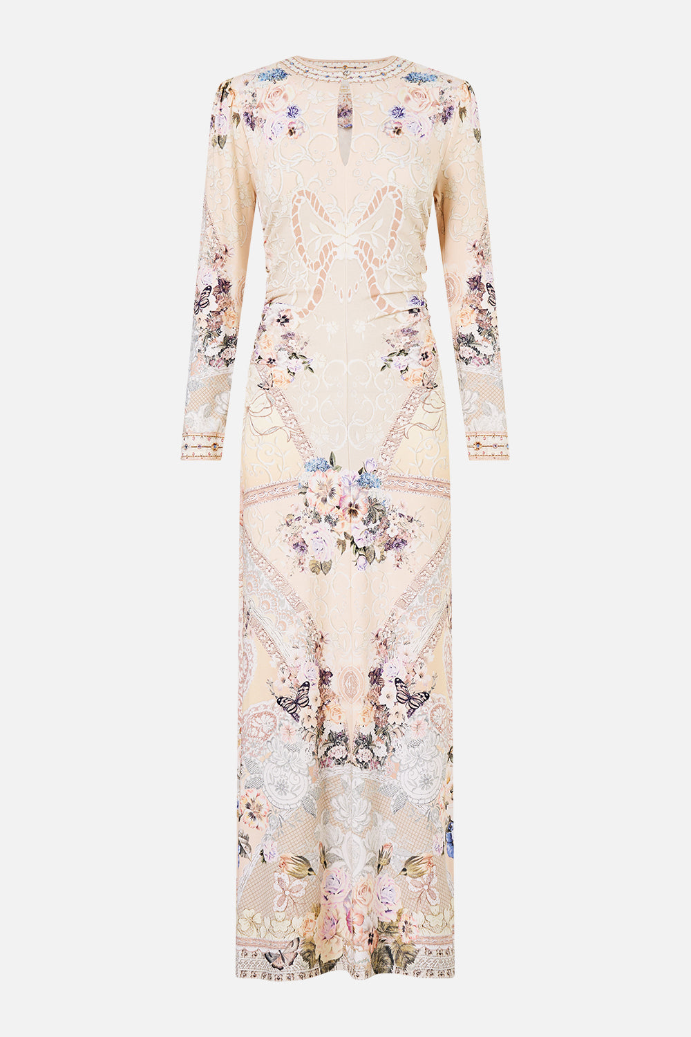 The CAMILLA GATHERED JERSEY LONG DRESS LACED WITH LOVE