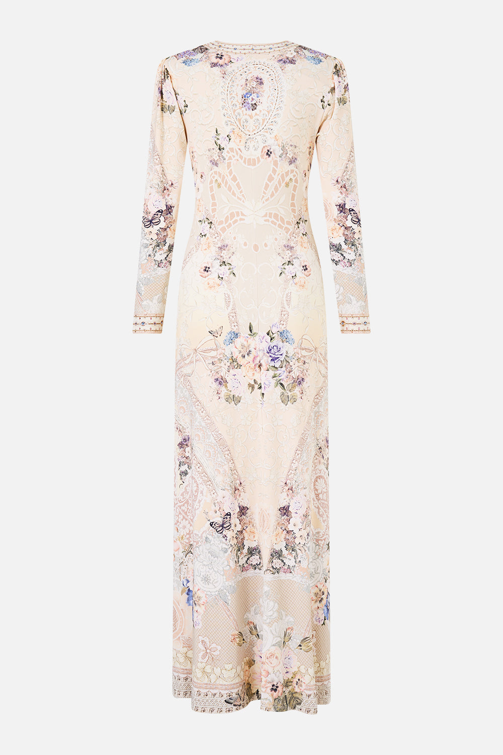 GATHERED JERSEY LONG DRESS LACED WITH LOVE