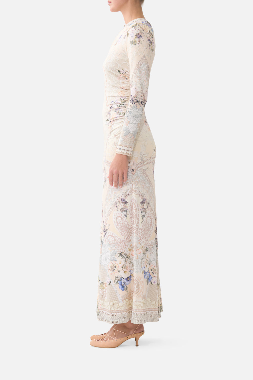 GATHERED JERSEY LONG DRESS LACED WITH LOVE