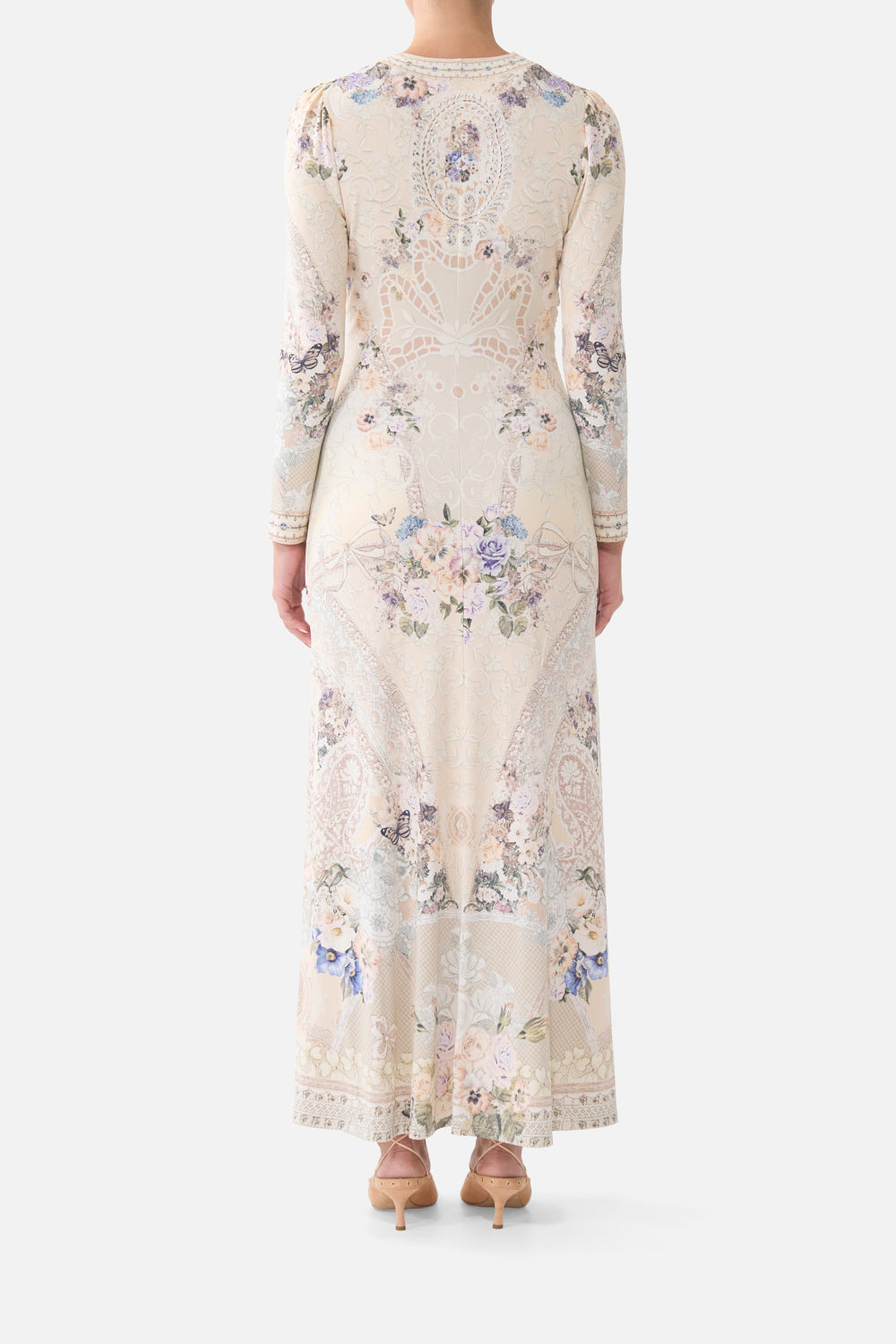 GATHERED JERSEY LONG DRESS LACED WITH LOVE