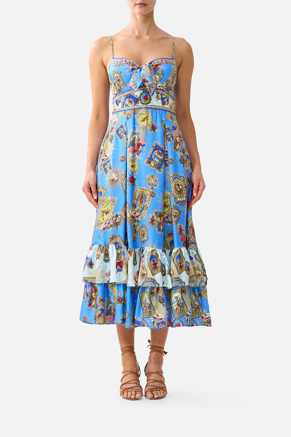 RUFFLE HEM TIE FRONT MIDI DRESS VERSES IN VINTAGE