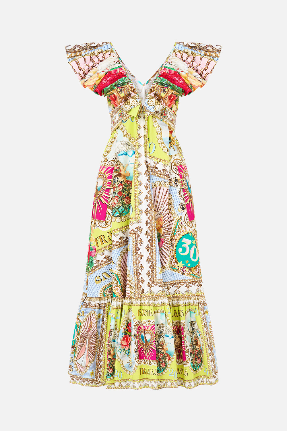 FRILL NECK MIDI DRESS PAINTED PRAYERS