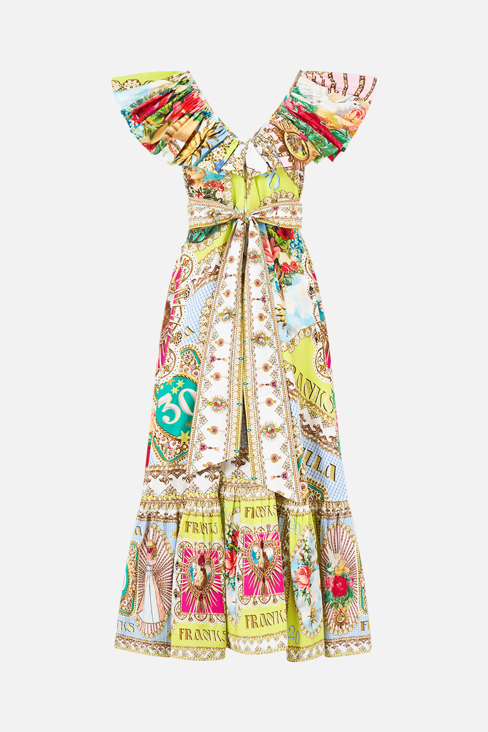 FRILL NECK MIDI DRESS PAINTED PRAYERS