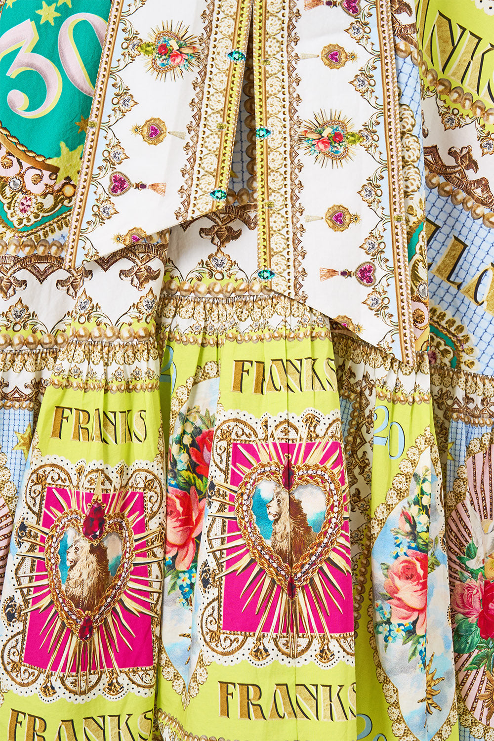 FRILL NECK MIDI DRESS PAINTED PRAYERS