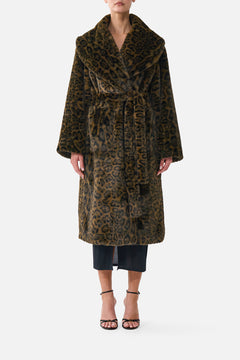 FAUX FUR LONG WRAP COAT LEOPARD LIBERTINE