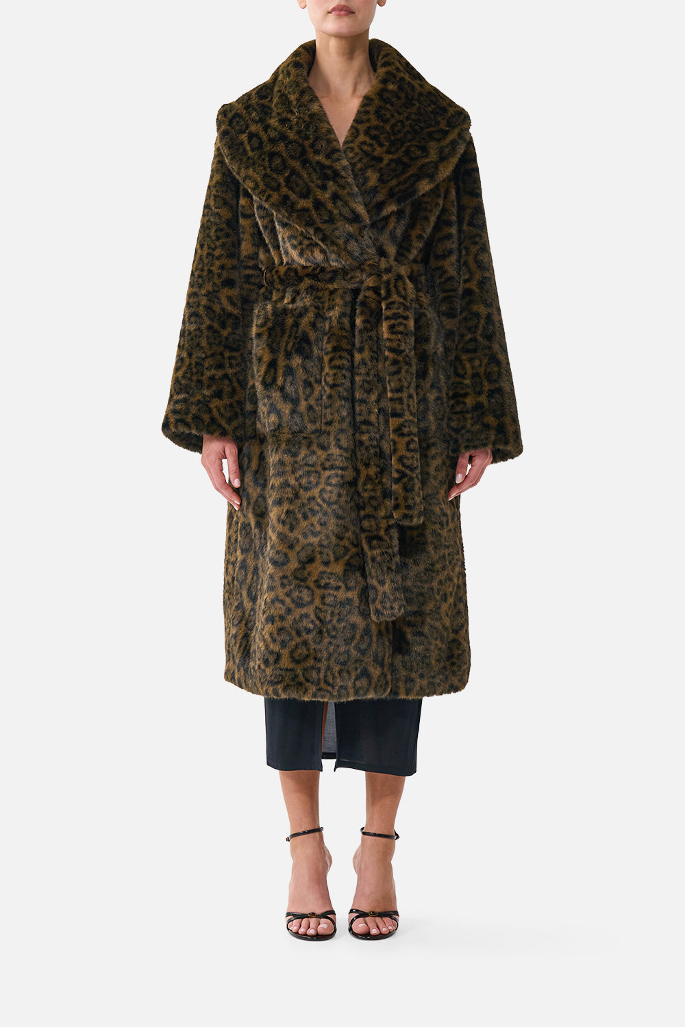 FAUX FUR LONG WRAP COAT LEOPARD LIBERTINE